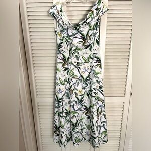 NWT Jason Wu Off-the Shoulder Floral Print Cotton Fit & Flare Midi Dress Sz 6